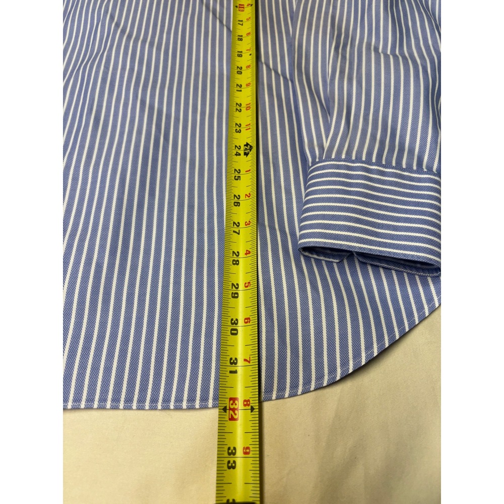 David Donahue Mens Trim Fit Dress Shirt Blue White Stripe 16 34/35 Cotton - Picture 7 of 9